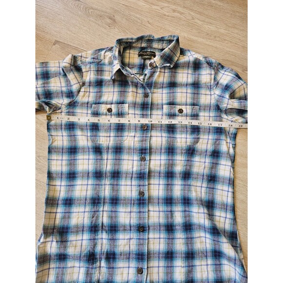 Eddie Bauer Women's Long Sleeve Button Down Plaid Flannel Shirt Size Small Blue - Picture 4 of 7